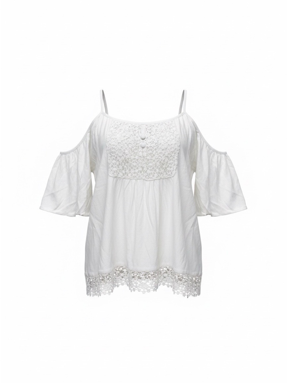 White Boho Crochet Cold-Shoulder Top
